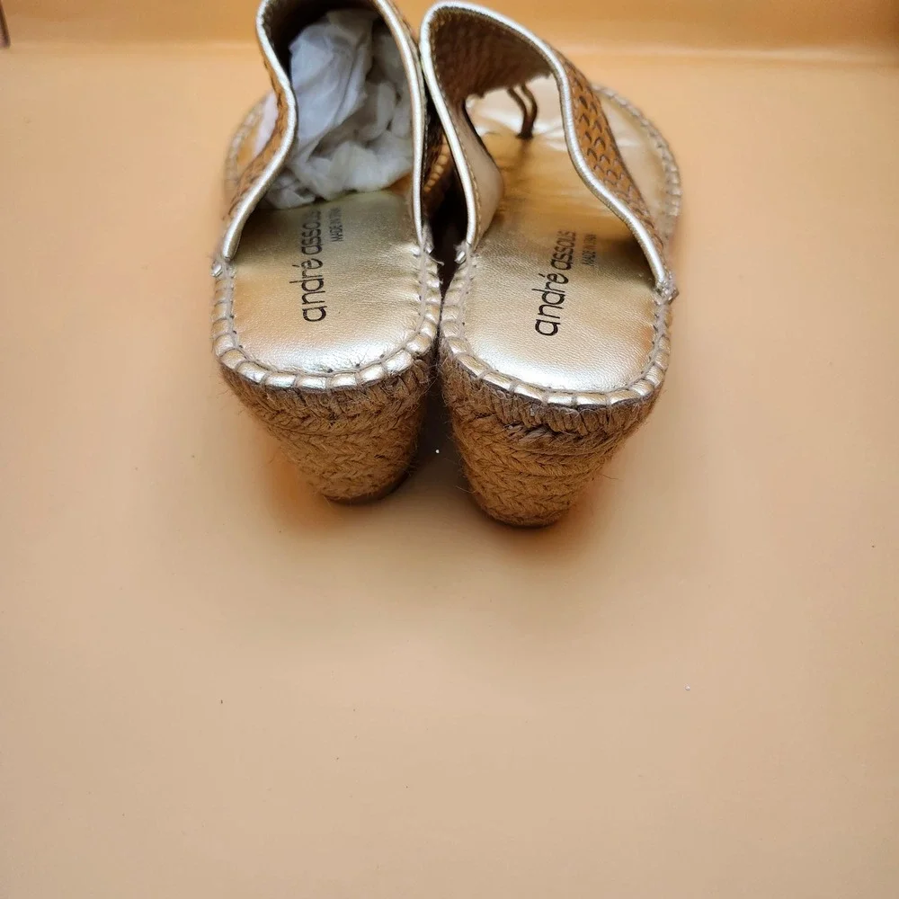 André Assous Alyssa Wedge‎ Sandals Gold Woven Leather Espadrille Boho 9 M